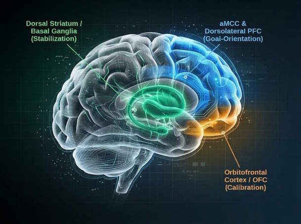 Brain systems associated with stabilization, calibration, and goal-orientation